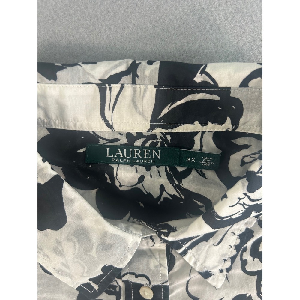 Lauren Ralph Lauren Button Down Women 3X Black White Floral Silk Blend Shirt - Picture 2 of 7